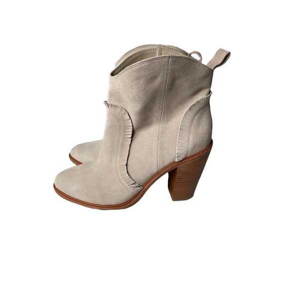 Joie Mathilde Suede Boho Western Ankle Boots Booties Fringe Putty Gray Size 10 - Picture 2 of 9